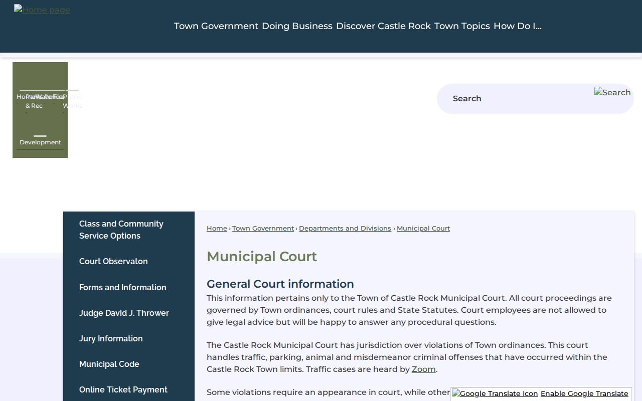 Castle Rock court docket municipal court information