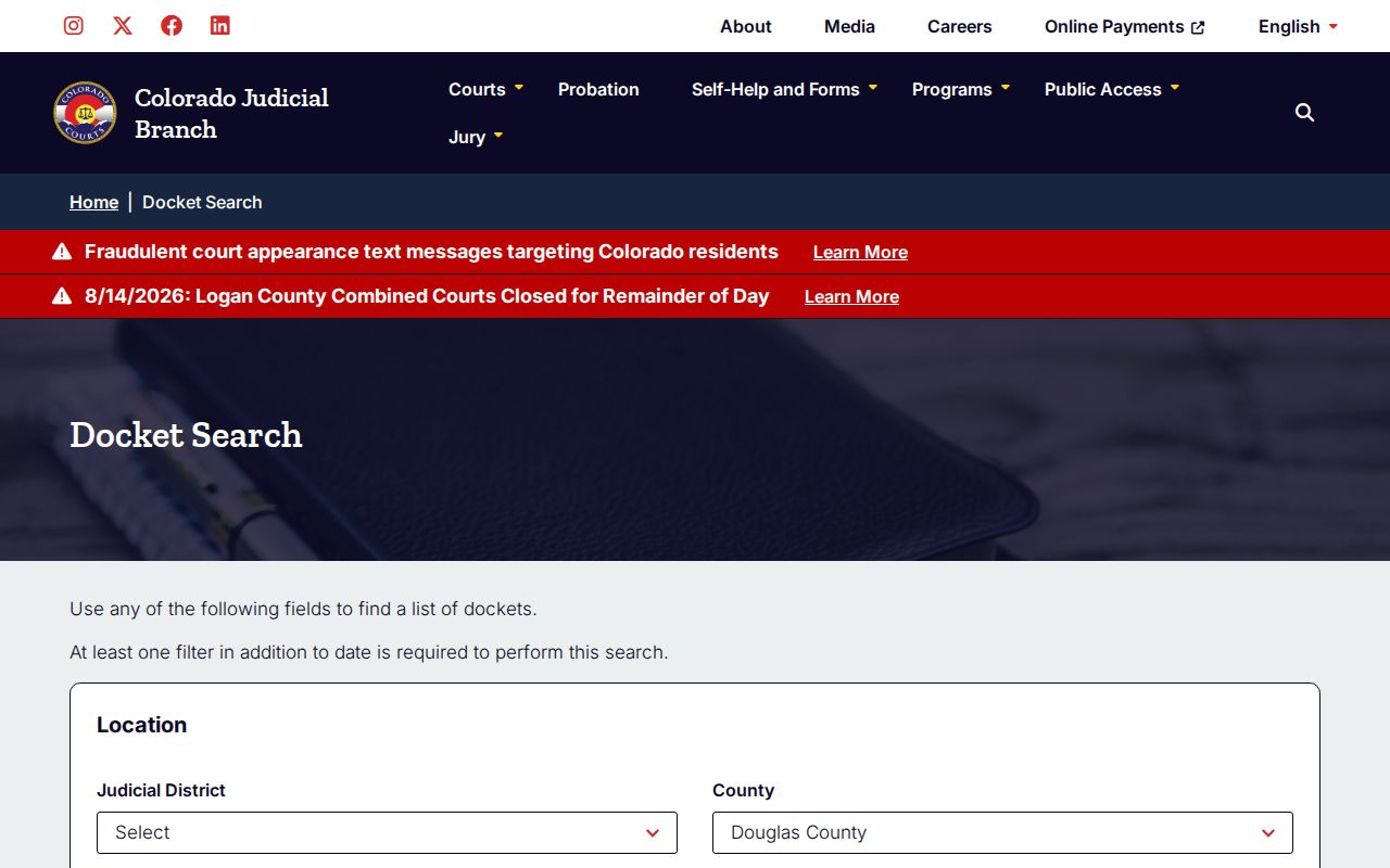 Douglas County court dates filtered docket results