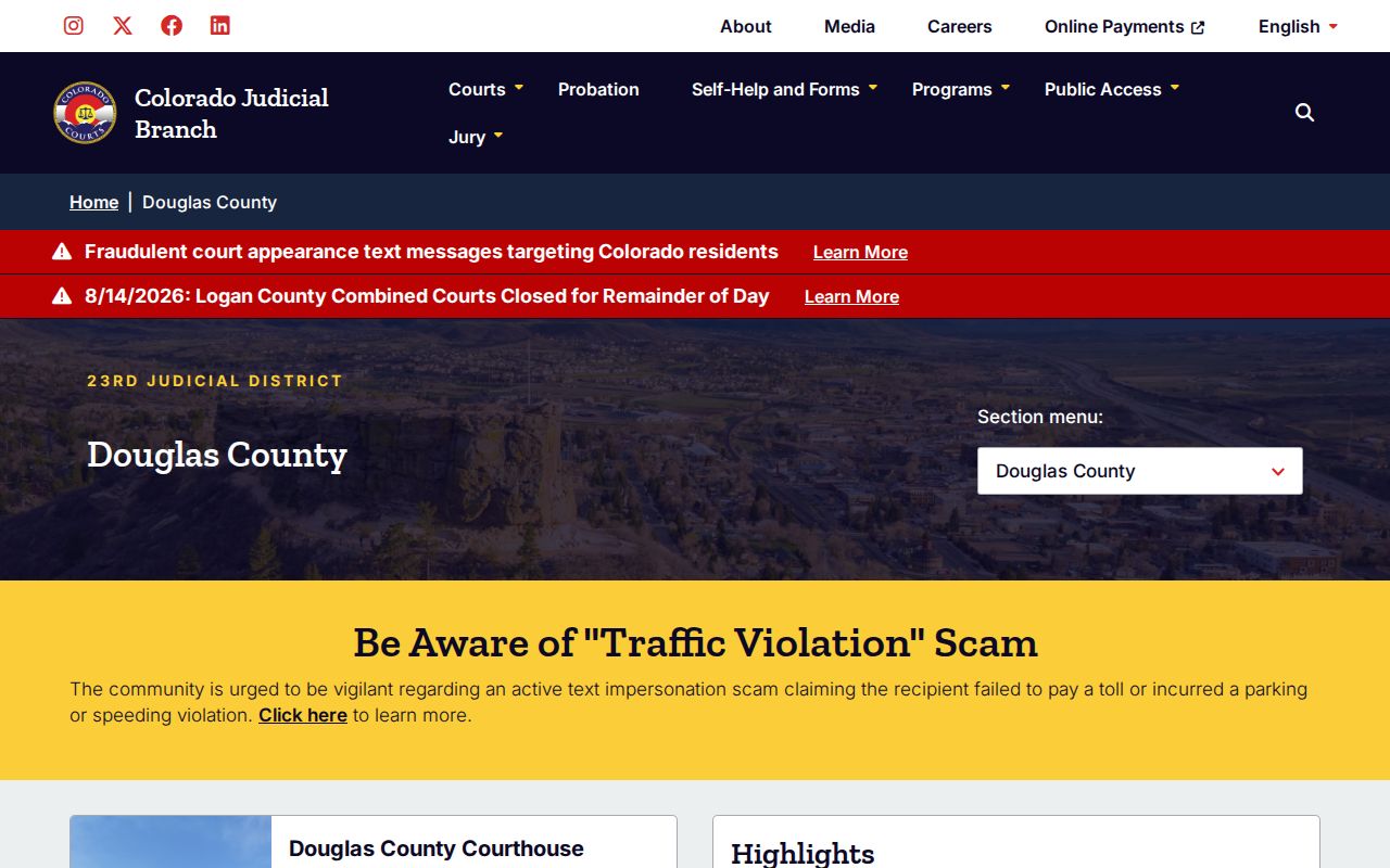 Douglas County court docket Combined Court page