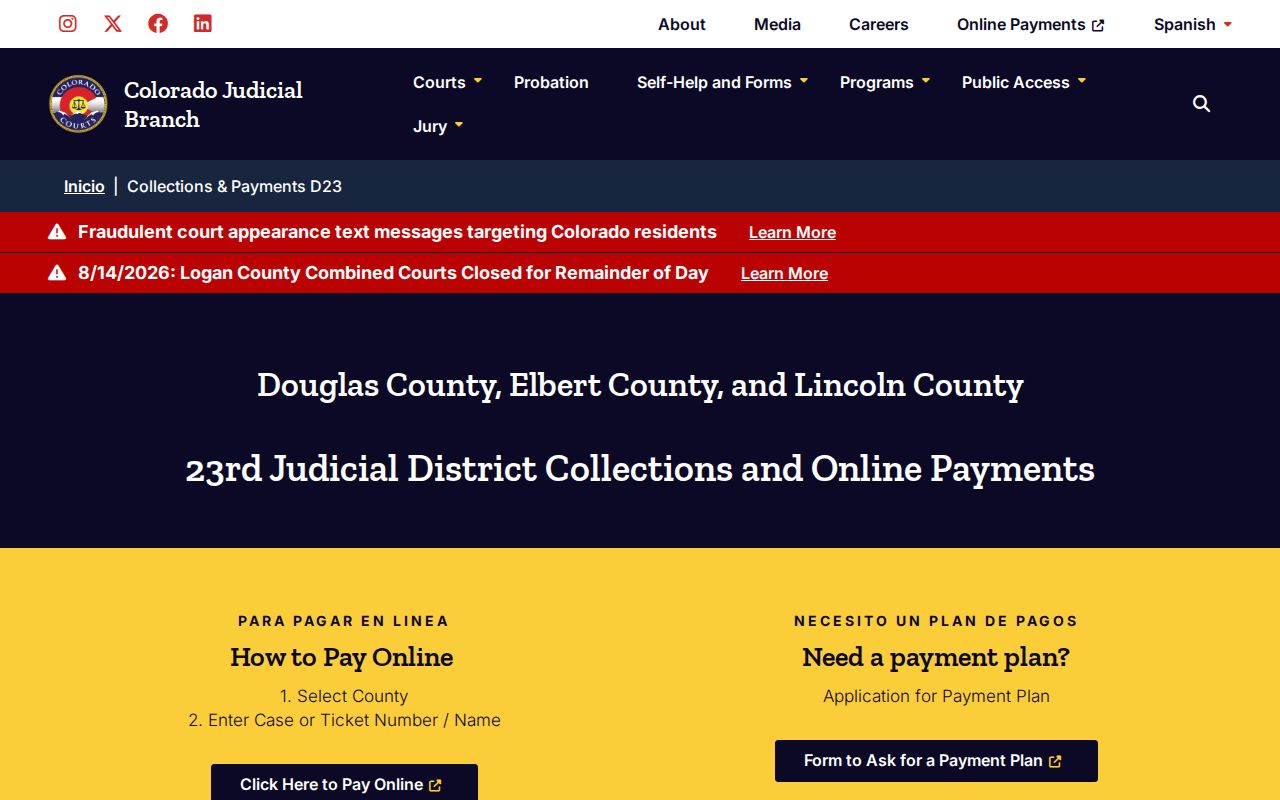 Douglas County traffic ticket collections and payment page