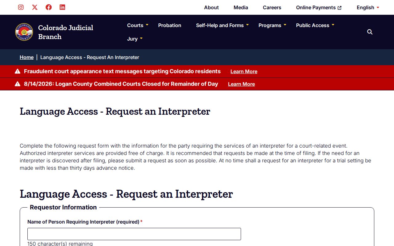 Parker court docket interpreter request access